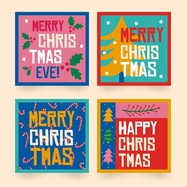 Colección etiquetas navideñas dibujadas a mano