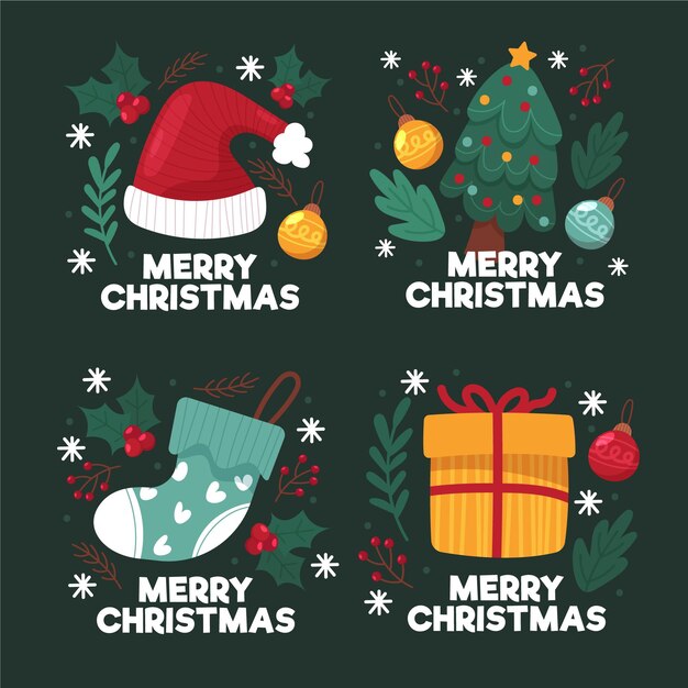 Colección etiquetas navideñas dibujadas a mano