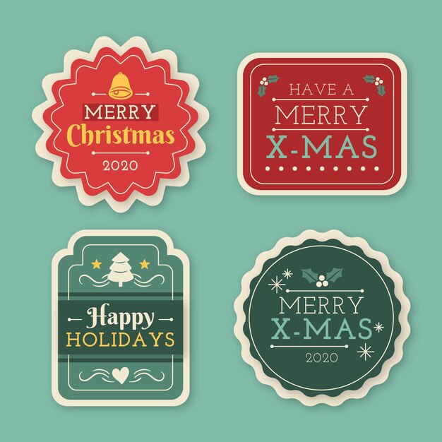 Colección etiquetas navideñas dibujadas a mano