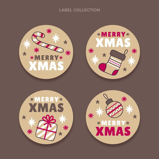 Colección etiquetas navideñas dibujadas a mano