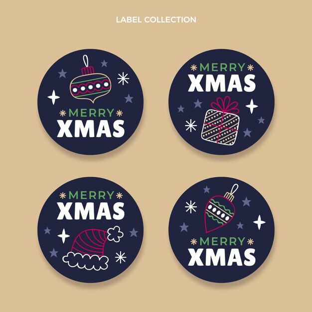 Colección etiquetas navideñas dibujadas a mano