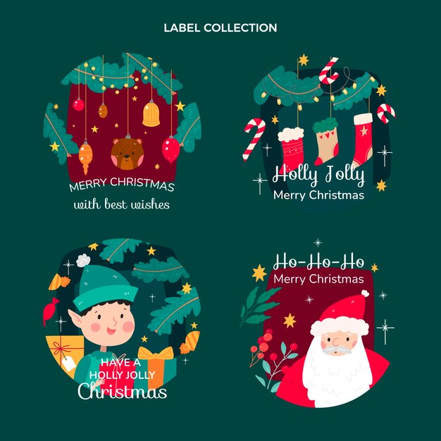 Colección de etiquetas de navideñas dibujadas a mano