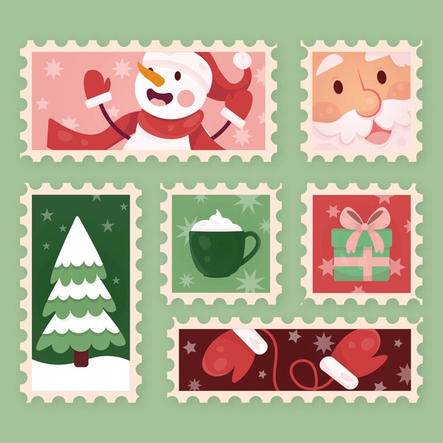Colección etiquetas navideñas dibujadas a mano