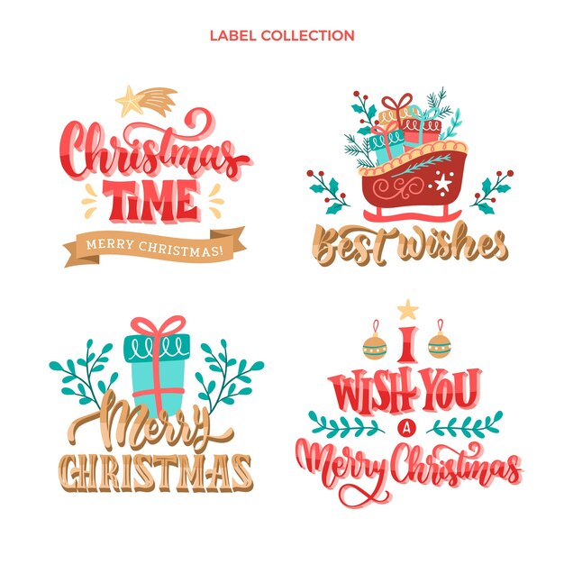 Colección etiquetas navideñas dibujadas a mano