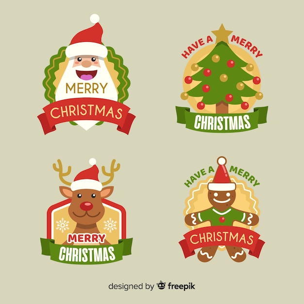 Vector gratuito colección de etiquetas navideñas en diseño plano