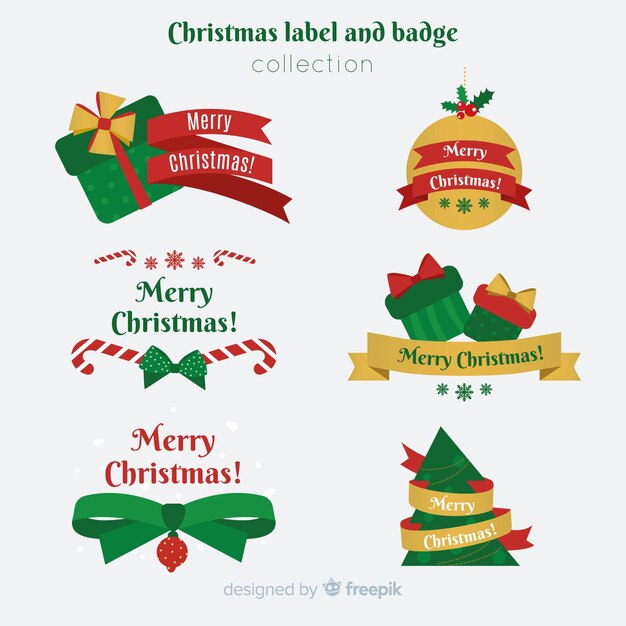 Colección de etiquetas navideñas en diseño plano
