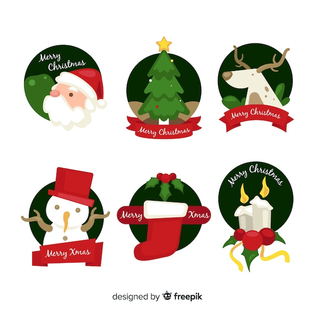 Vector gratuito colección de etiquetas navideñas de diseño plano