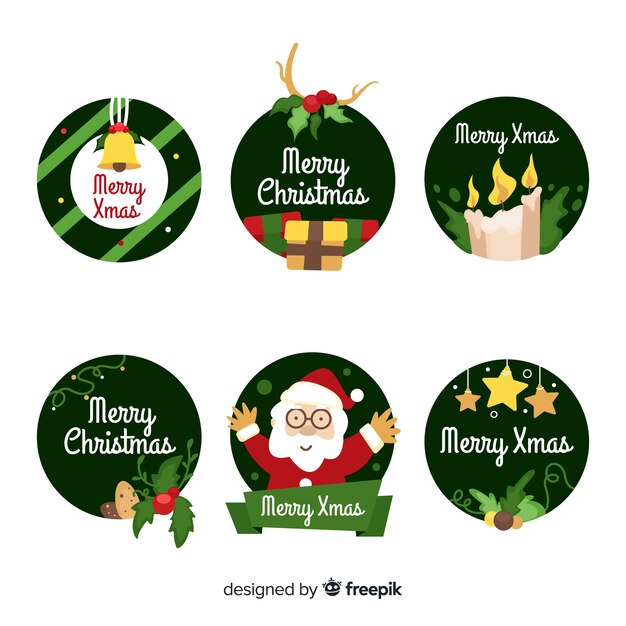 Colección de etiquetas navideñas de diseño plano