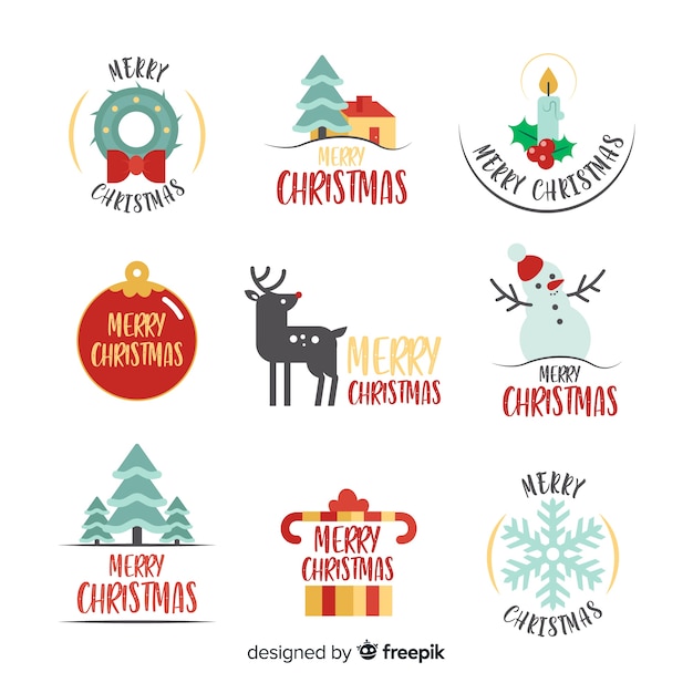 Colección de etiquetas navideñas de diseño plano