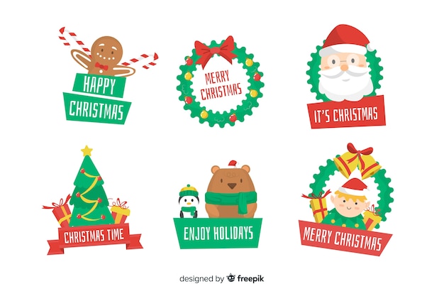 Vector gratuito colección de etiquetas navideñas de diseño plano