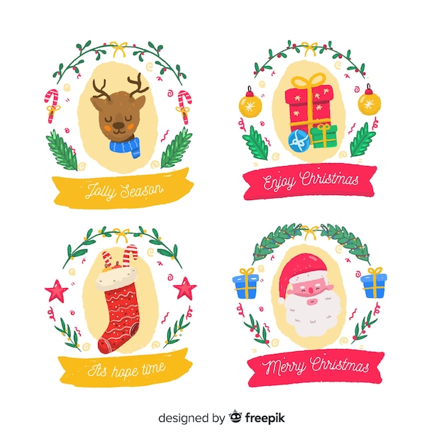 Vector gratuito colección de etiquetas navideñas de diseño plano