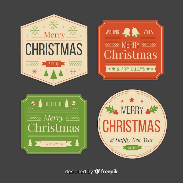 Vector gratuito colección de etiquetas navideñas en diseño plano