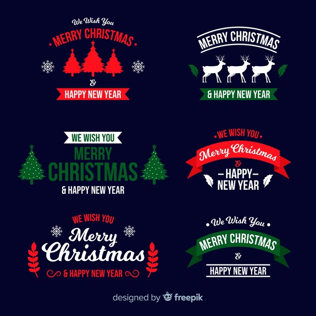 Colección de etiquetas navideñas de diseño plano