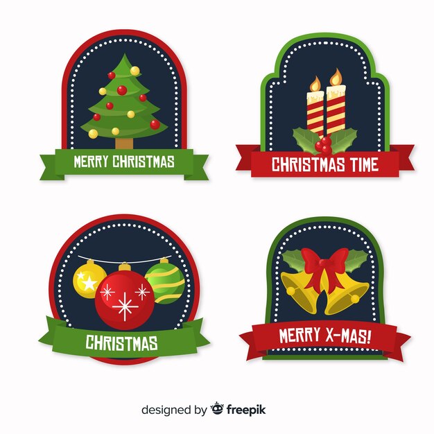 Colección de etiquetas navideñas de diseño plano