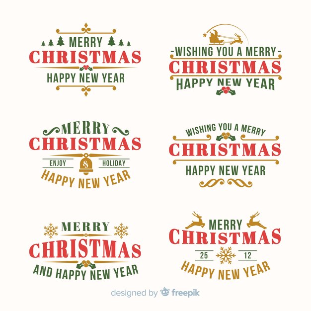 Colección de etiquetas navideñas de diseño plano
