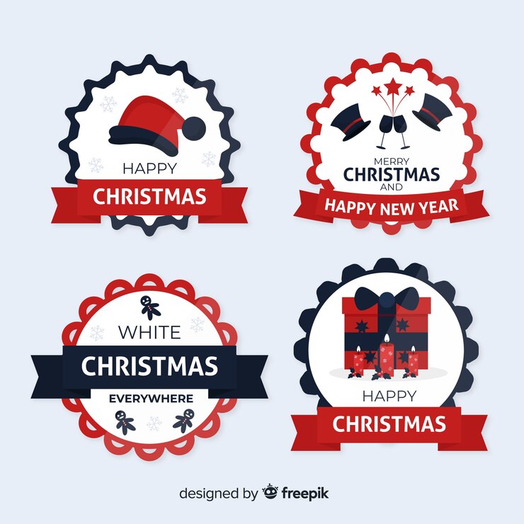 Vector gratuito colección de etiquetas navideñas de diseño plano