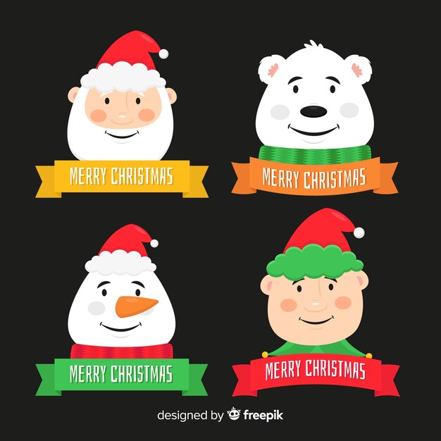 Colección de etiquetas navideñas de diseño plano