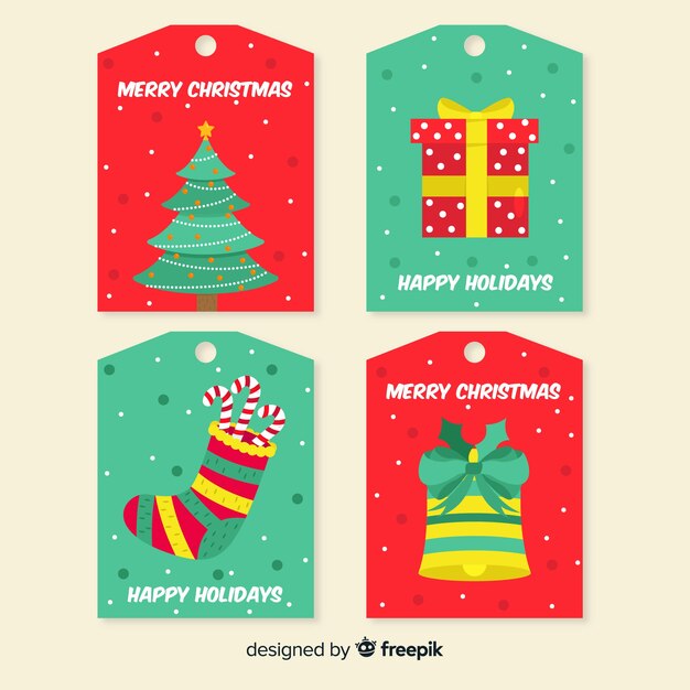 Colección de etiquetas navideñas de diseño plano