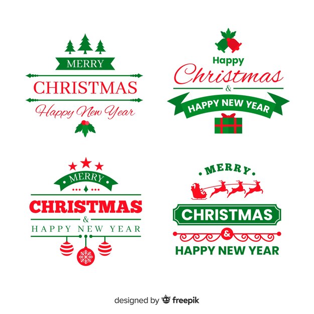 Colección de etiquetas navideñas de diseño plano