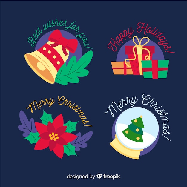 Colección de etiquetas navideñas de diseño plano