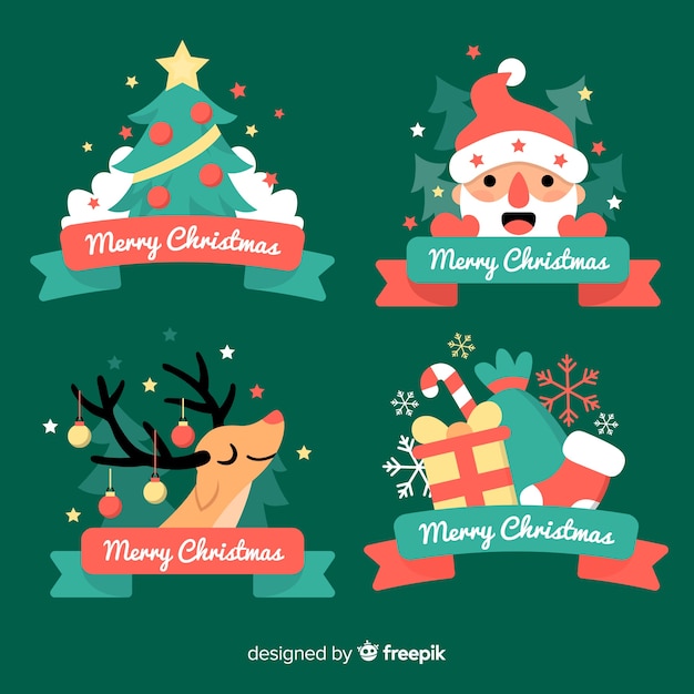 Vector gratuito colección de etiquetas navideñas de diseño plano