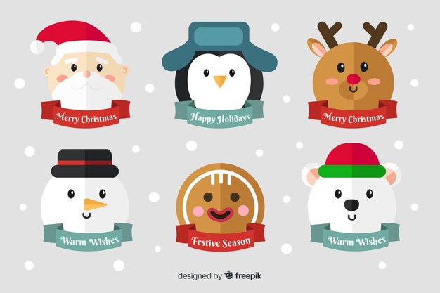 Colección de etiquetas navideñas en diseño plano
