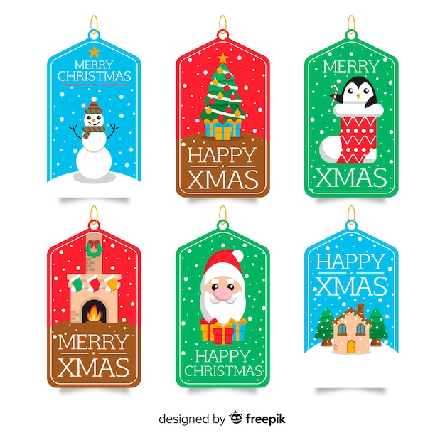 Vector gratuito colección de etiquetas navideñas de diseño plano