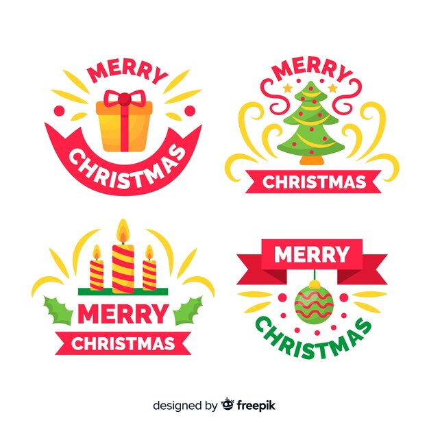 Colección de etiquetas navideñas de diseño plano