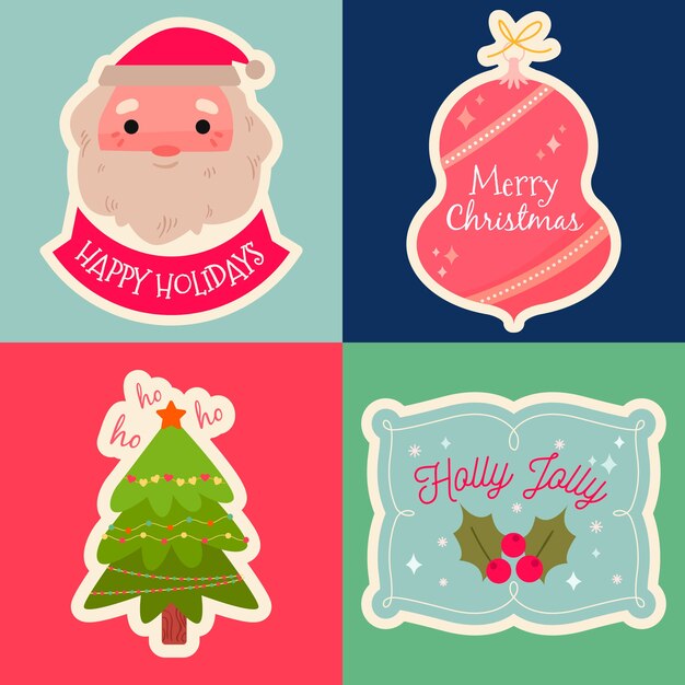 Colección de etiquetas navideñas de diseño plano