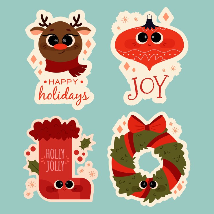 Vector gratuito colección de etiquetas navideñas de diseño plano