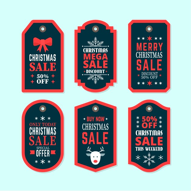 Colección de etiquetas navideñas en diseño plano