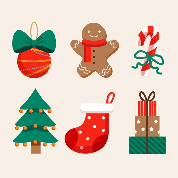 Colección de etiquetas navideñas en diseño plano