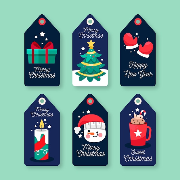 Vector gratuito colección de etiquetas navideñas en diseño plano