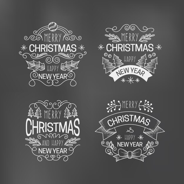 Colección de etiquetas navideñas en pizarra