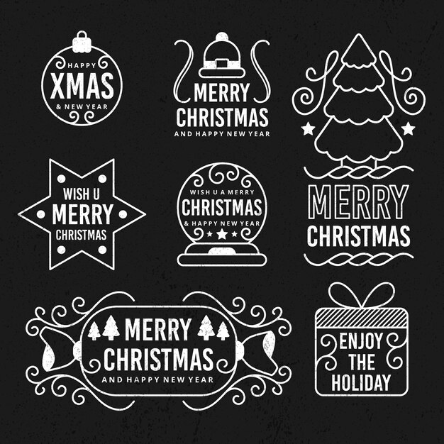 Colección de etiquetas navideñas en pizarra