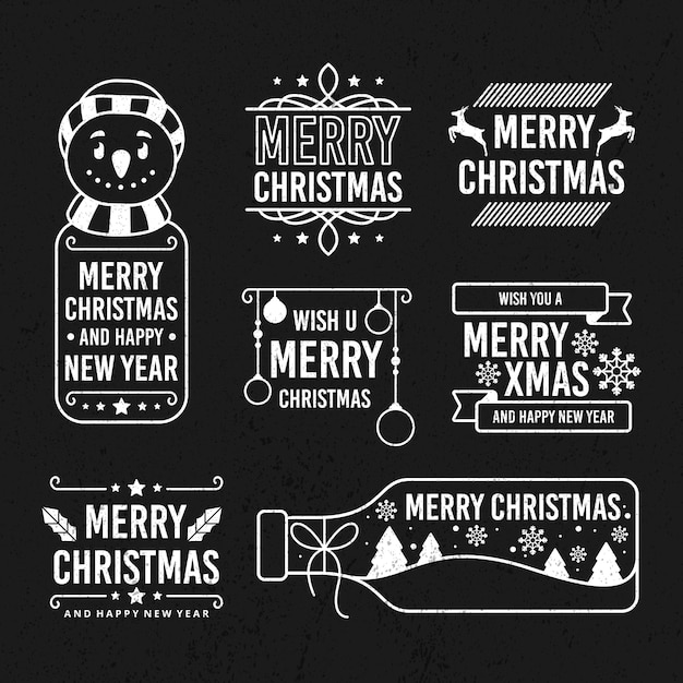 Vector gratuito colección de etiquetas navideñas en pizarra