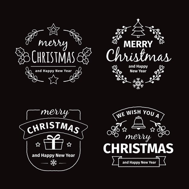 Colección de etiquetas navideñas en pizarra