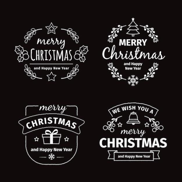 Colección de etiquetas navideñas en pizarra