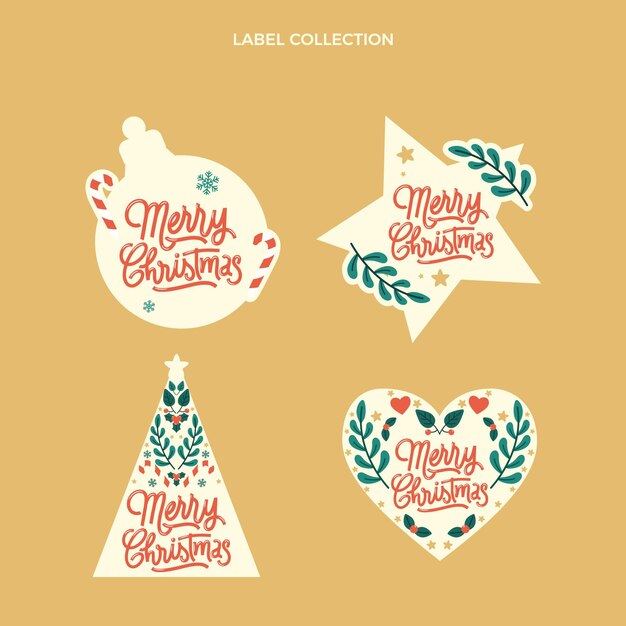 Colección etiquetas navideñas planas dibujadas a mano