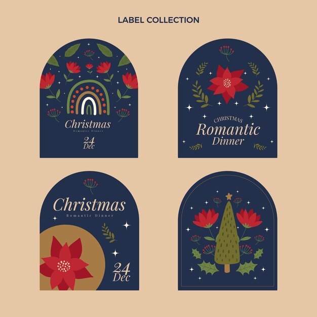 Colección etiquetas navideñas planas dibujadas a mano
