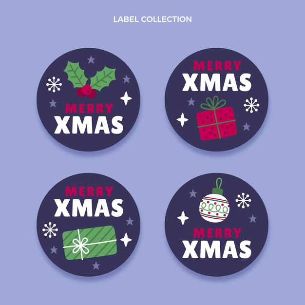 Colección etiquetas navideñas planas dibujadas a mano