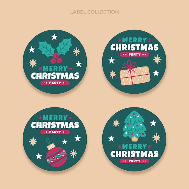 Vector gratuito colección etiquetas navideñas planas dibujadas a mano