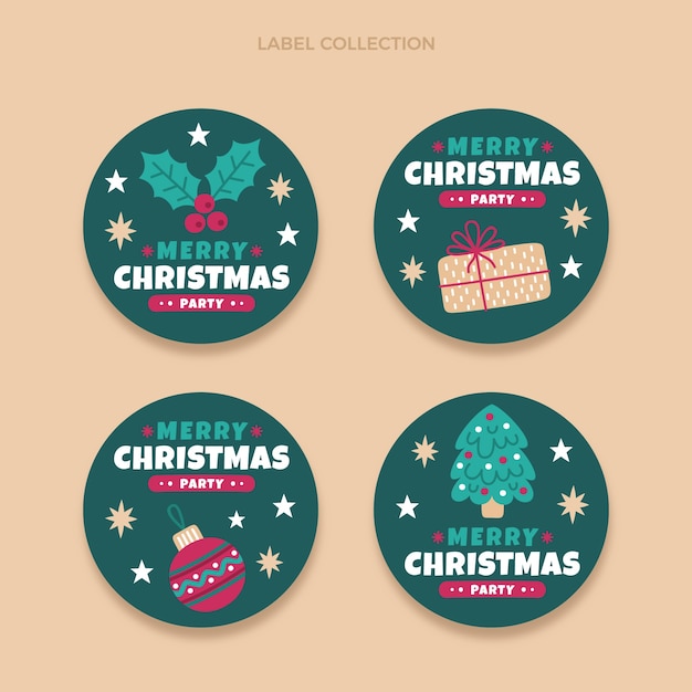 Colección etiquetas navideñas planas dibujadas a mano