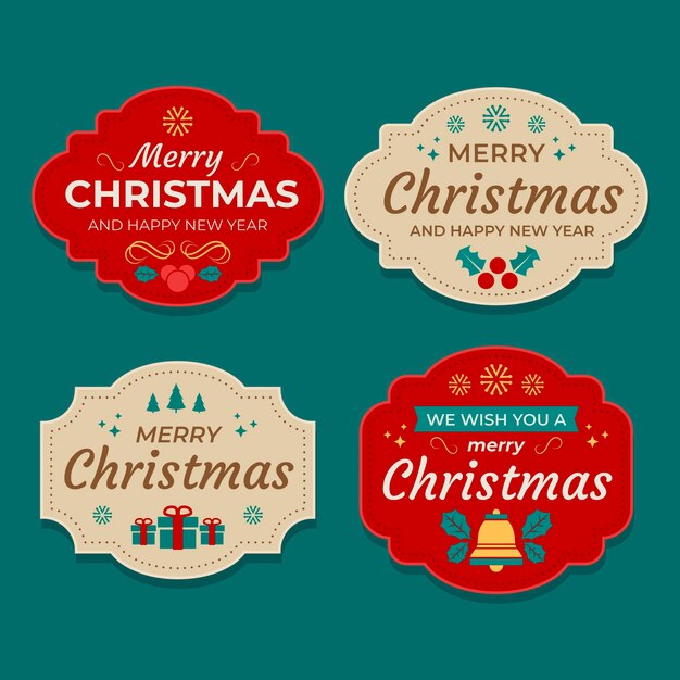 Colección de etiquetas navideñas planas