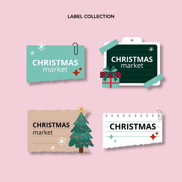 Colección de etiquetas navideñas planas