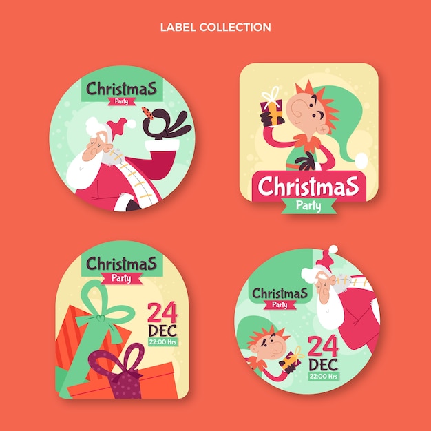 Vector gratuito colección de etiquetas navideñas planas