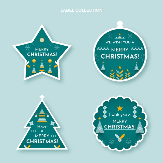 Colección de etiquetas navideñas planas