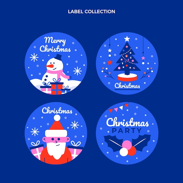 Vector gratuito colección de etiquetas navideñas planas