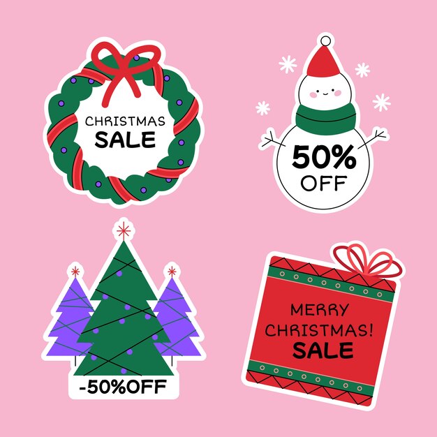 Colección de etiquetas navideñas planas