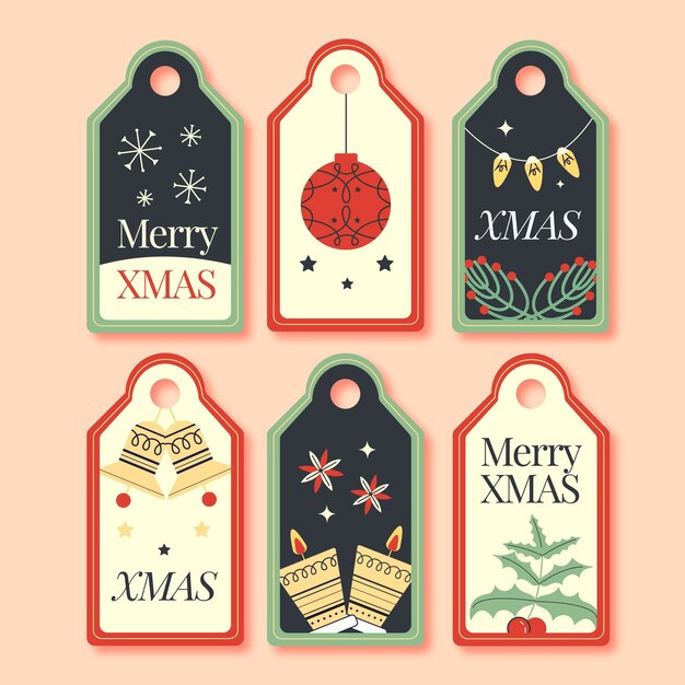 Colección de etiquetas navideñas planas
